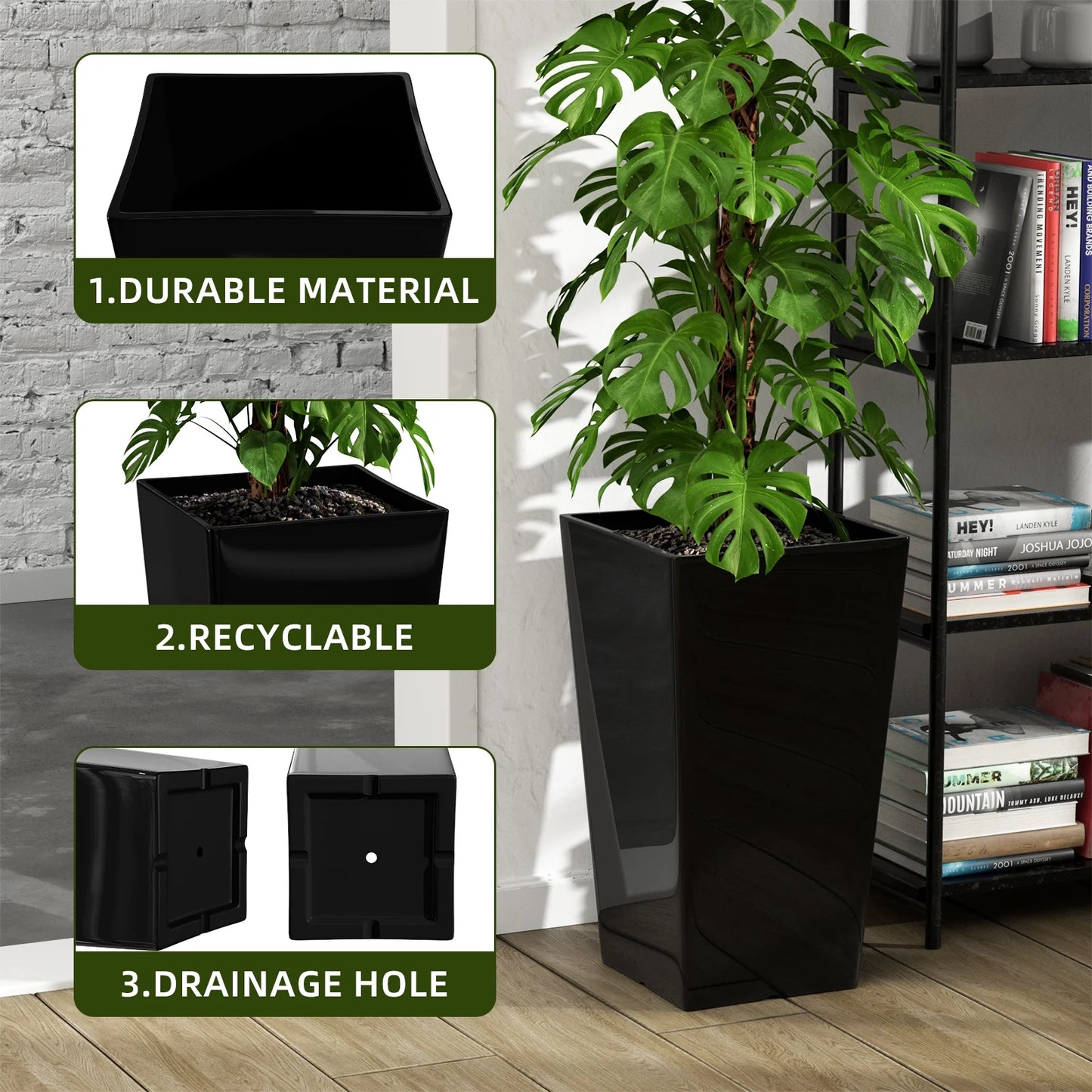 QCQHDU Large Planters for Outdoor Plants Flower Pots Set of 2,Tall Planters for Outdoor Plants,21 inch Outdoor Planters for Front Porch PlantersWhite