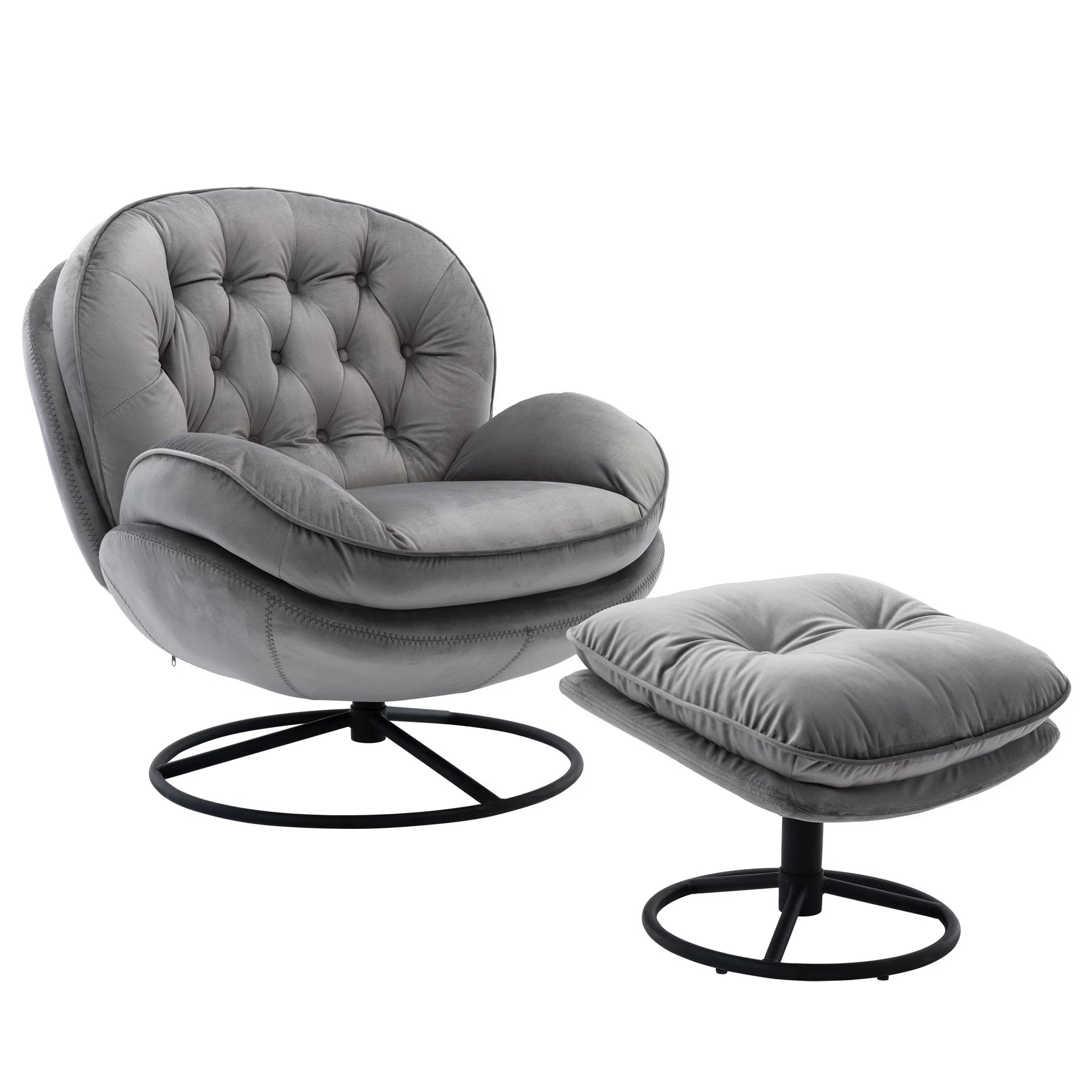 Swivel Accent Chair with Ottoman, Velvet Accent chair with Footrest, Mid-Century Modern Lounge Chair and Ottoman Set, Reading Chair for Living Room, Bedroom, Reading Room, Home Office, Blue