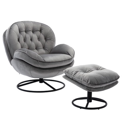 Swivel Accent Chair with Ottoman, Velvet Accent chair with Footrest, Mid-Century Modern Lounge Chair and Ottoman Set, Reading Chair for Living Room, Bedroom, Reading Room, Home Office, Blue