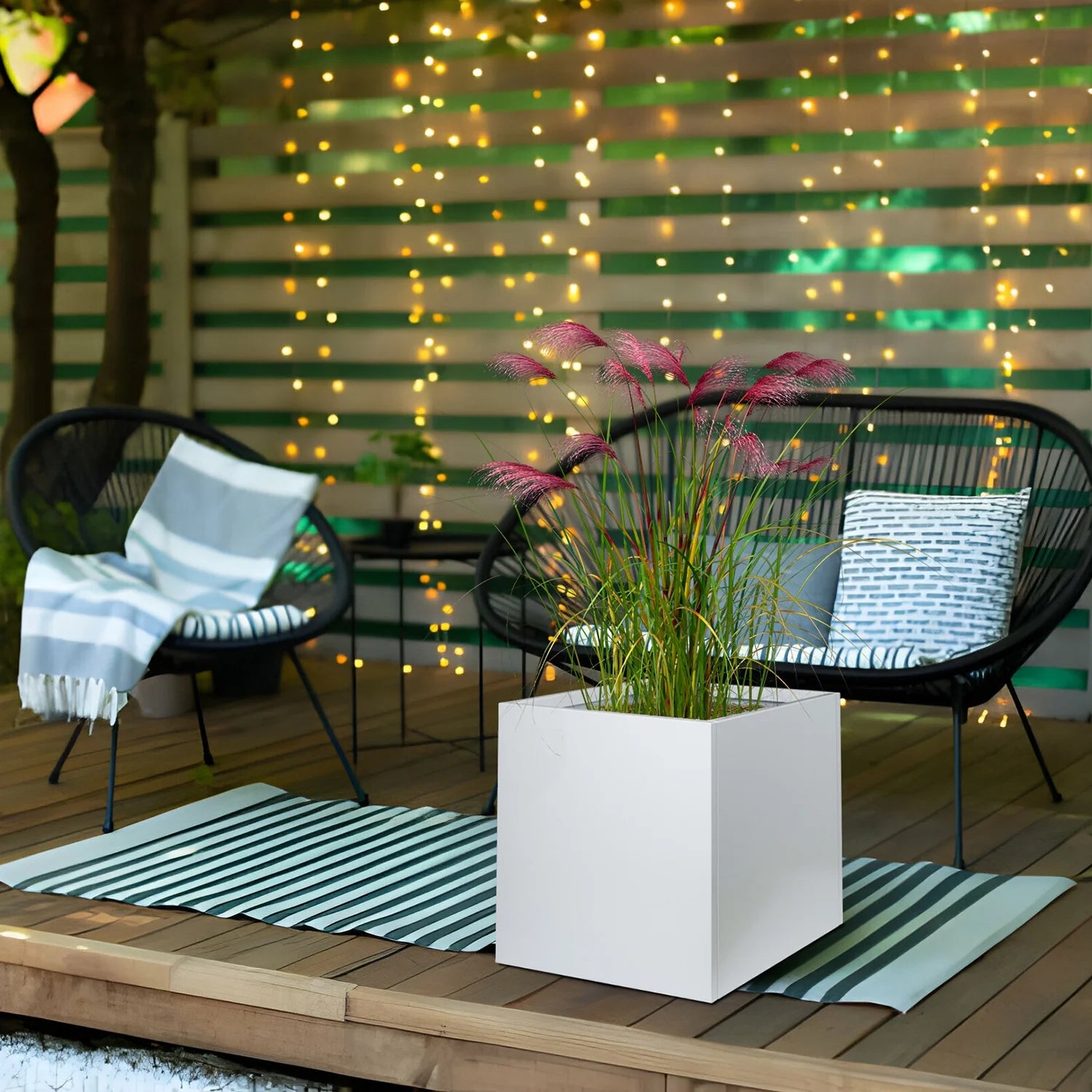 32" Square Planter Box with Drainage Holes for Outdoor Plants Garden Pot Rectangular Tall Flower Metal Steel Heavy Duty for Yard Patio Deck Hotel Front Porch Large Container Decorative, White