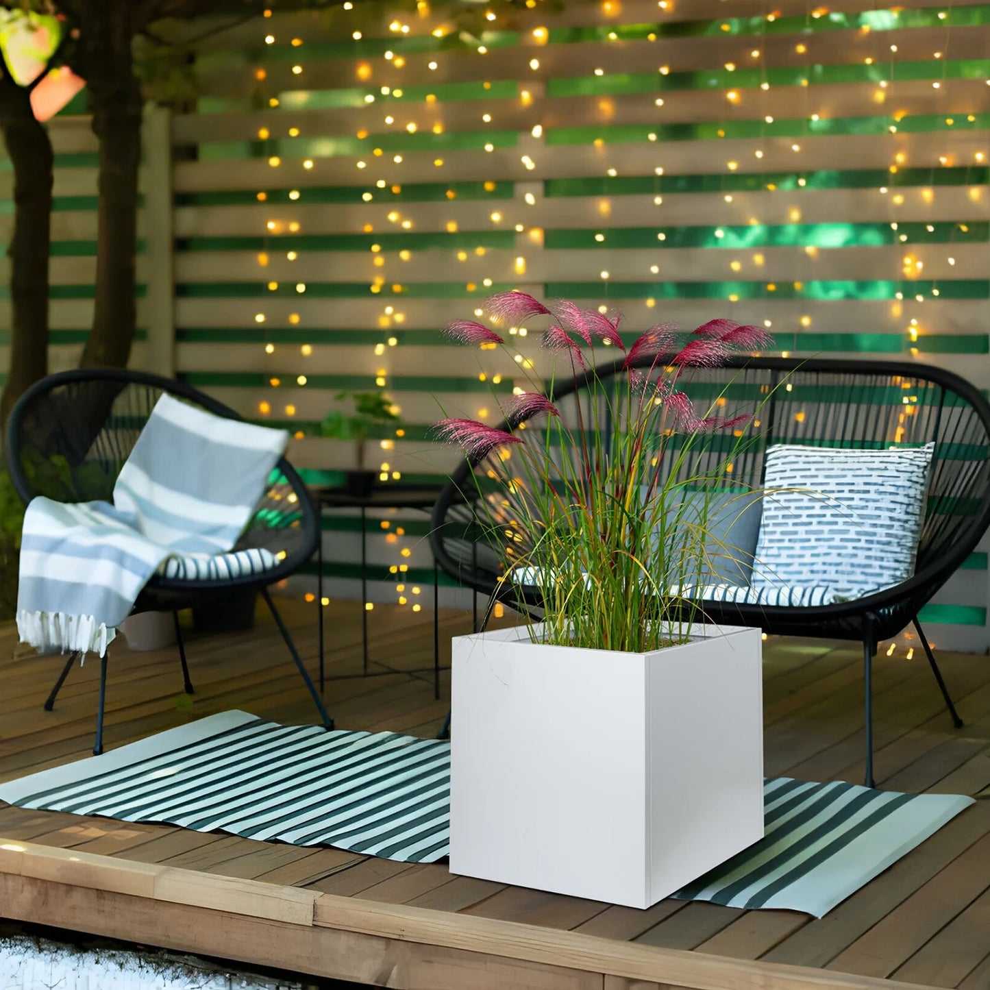 32" Square Planter Box with Drainage Holes for Outdoor Plants Garden Pot Rectangular Tall Flower Metal Steel Heavy Duty for Yard Patio Deck Hotel Front Porch Large Container Decorative, White