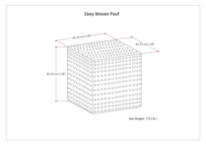 Simpli Home Zoey Boho Cube Woven Pouf in Multi Color Cotton and Wool