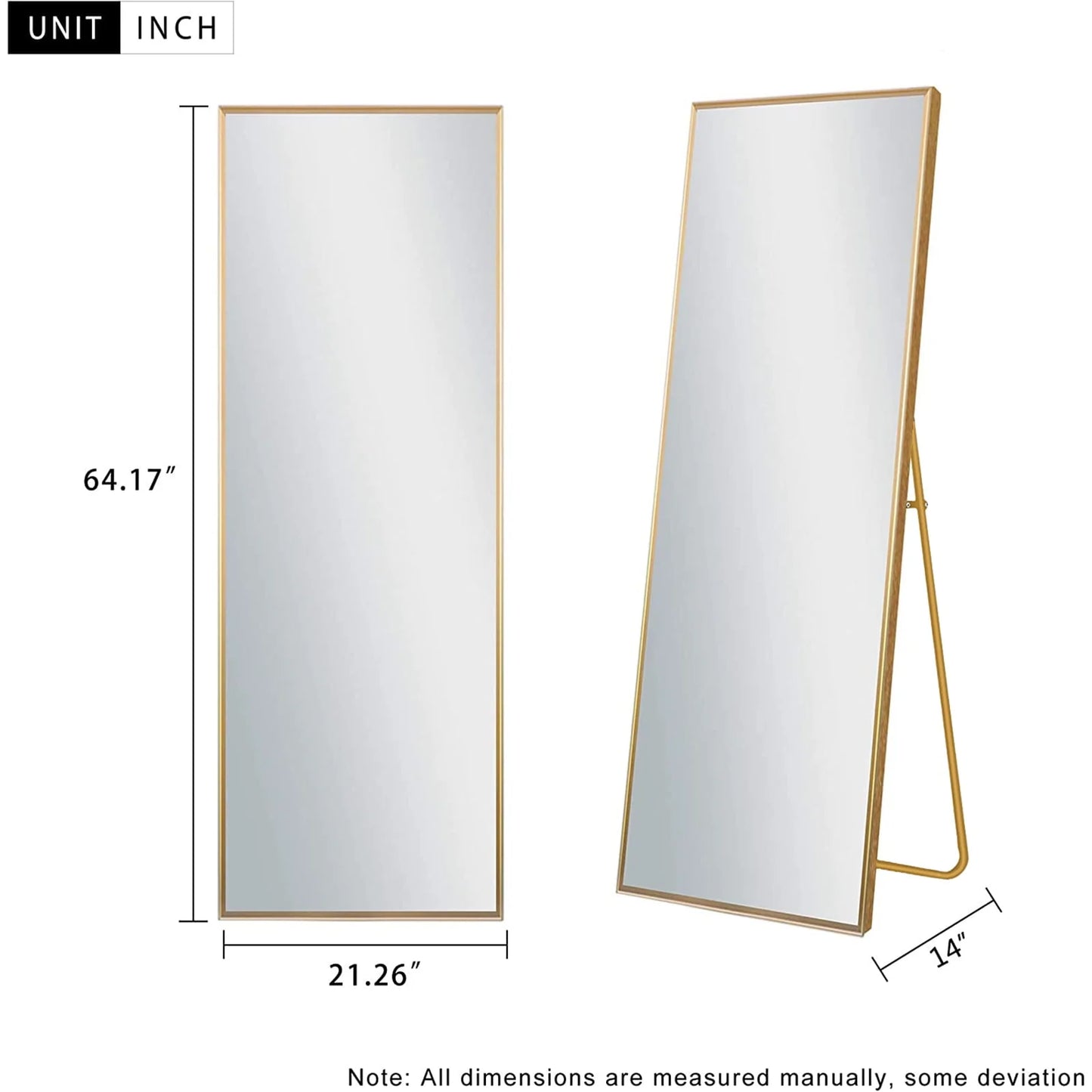 YouYeap Full Length Mirror 65"x22" Gold Rectangular Body Dressing Floor Mirrors