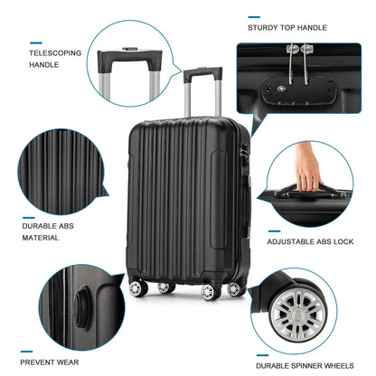 Zimtown 4 Piece Luggage Set, ABS Hard Shell Suitcase Luggage Sets Double Wheels with TSA Lock, Black