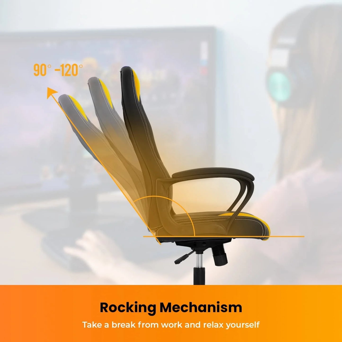 PC Gaming Chair Office Chair Ergonomic PU Leather Gamer Chair Executive Computer Chair with Lumbar Support for Home Office, 18.1"D x 19.3"W x 45"H, Yellow