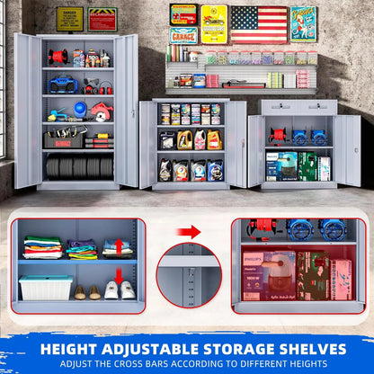Superday Locking Metal Storage Cabinet with 2 Drawers, Lockable Garage Storage Cabinet with Locking Doors and Adjustable Shelves, Tool Cabinets for Home Office, School, Etc