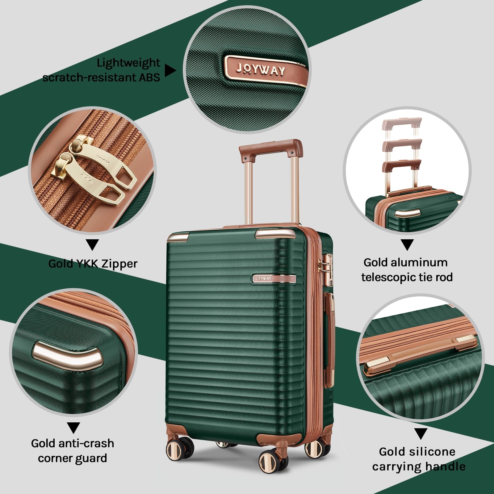Joyway 3-Piece Carry-On Luggage Set with Swivel TSA Lock and Leather Carry Bag