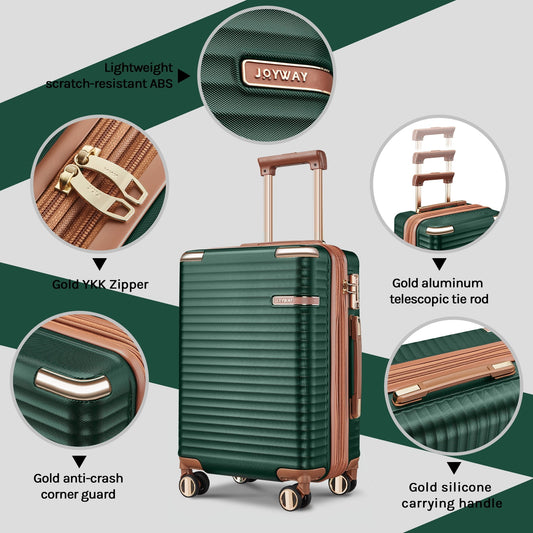 Joyway 3-Piece Carry-On Luggage Set with Swivel TSA Lock and Leather Carry Bag