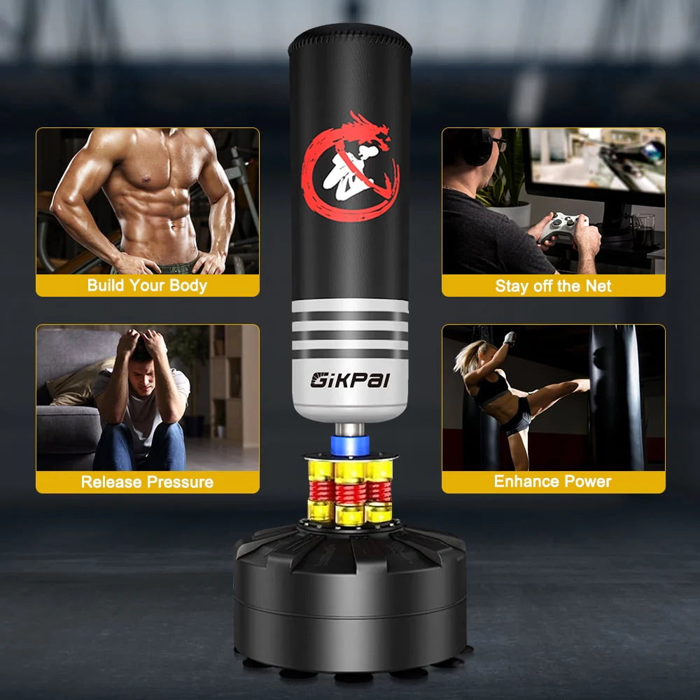GIKPAL Freestanding Punching Bag, 70'' - 182lbs Heavy Boxing Bag with Stand for Adult Teens Kids Kickboxing Bag with 12 Suction Cup Base for Home Office Gym