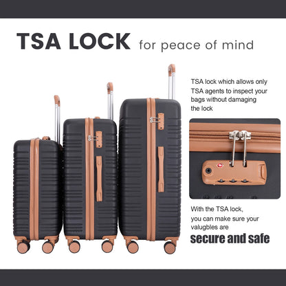 Hardside Luggage Sets 6 Piece, Hardshell Suitcase with TSA Lock Spinner Wheel and Travel Duffle Bag.Black