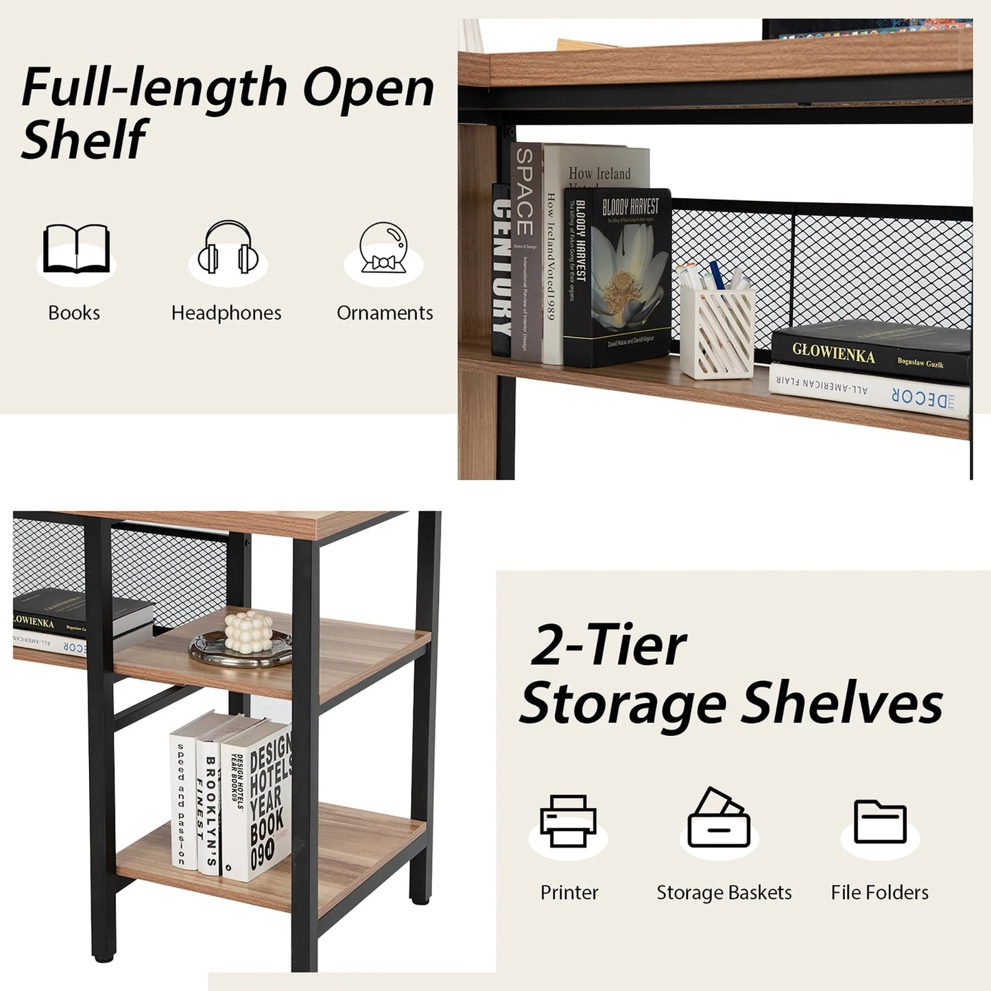 Costway L-Shaped Corner Computer Desk Home Office Workstation w/Storage Shelves Oak