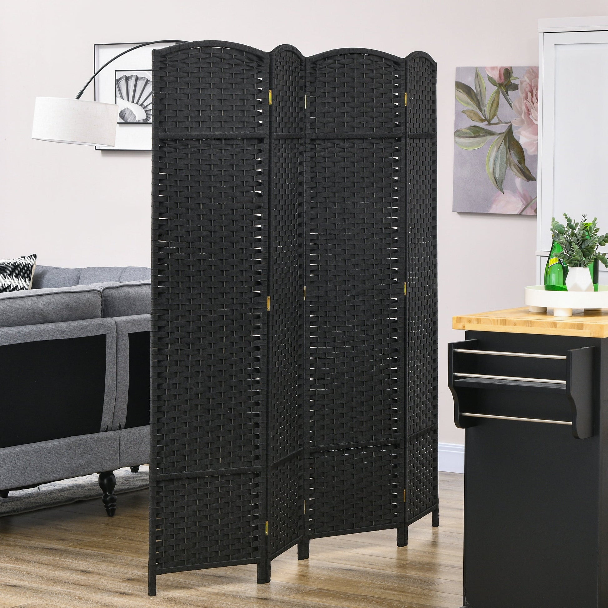 Privacy Screen HOMCOM Room Divider, 4 Panel Folding Privacy Screen, 5.6' Tall Freestanding Partition for Home Office, Bedroom, Black,Outdoor Privacy Screen