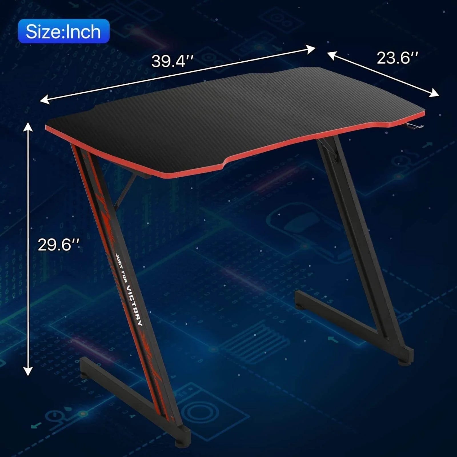 NiamVelo Gaming Desk 39.4 inch Z-Shaped Computer Desk PC Computer Table Home Office Desk Ergonomic Gamer Workstation with Headphone Hook, Red