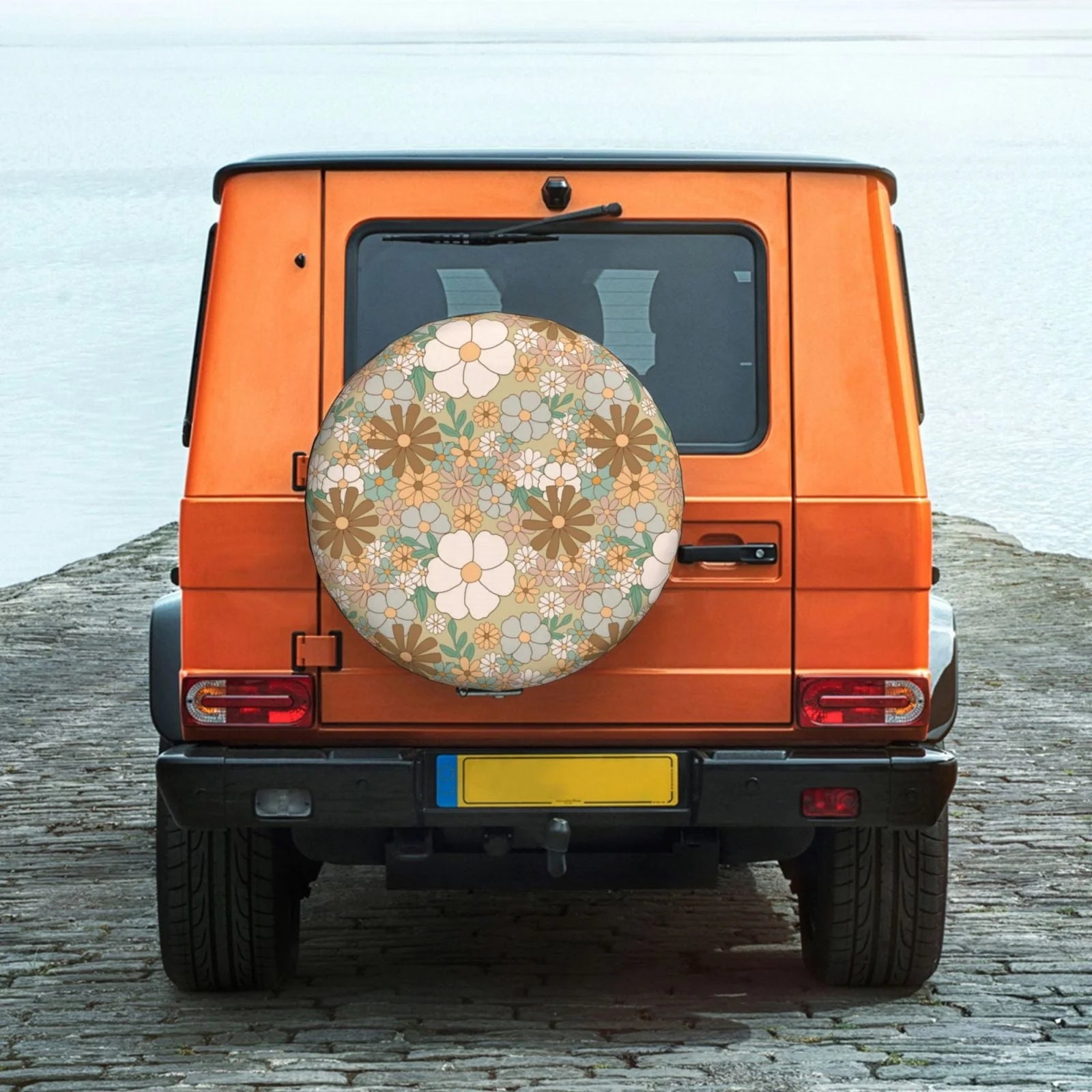 DouZhe Waterproof Spare Tire Cover, Retro Floral Flowers Design Prints Adjustable Wheel Covers Fit for Jeep Trailer RV SUV Car, 14 inch