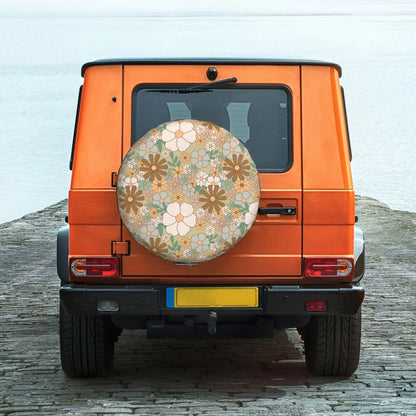 DouZhe Waterproof Spare Tire Cover, Retro Floral Flowers Design Prints Adjustable Wheel Covers Fit for Jeep Trailer RV SUV Car, 14 inch