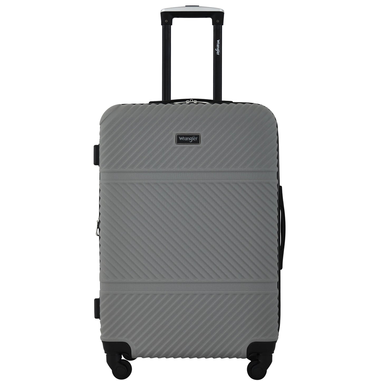 Wrangler 4 Piece Expandable Hardside Spinner Luggage Set with Packing Cubes, Sharkskin Grey