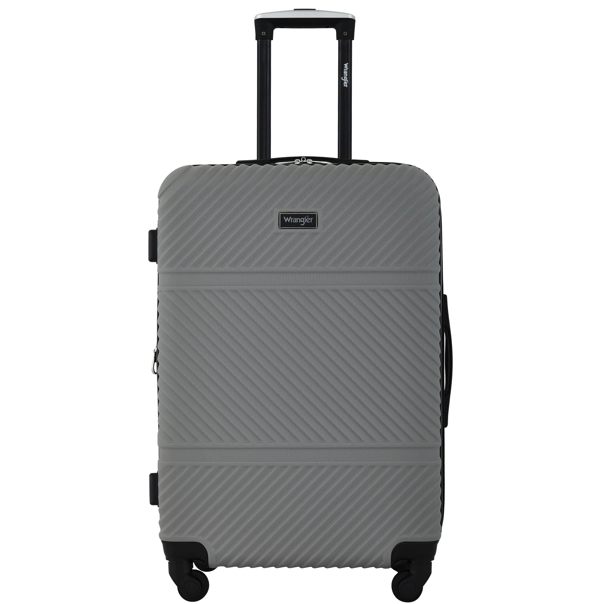 Wrangler 4 Piece Expandable Hardside Spinner Luggage Set with Packing Cubes, Sharkskin Grey