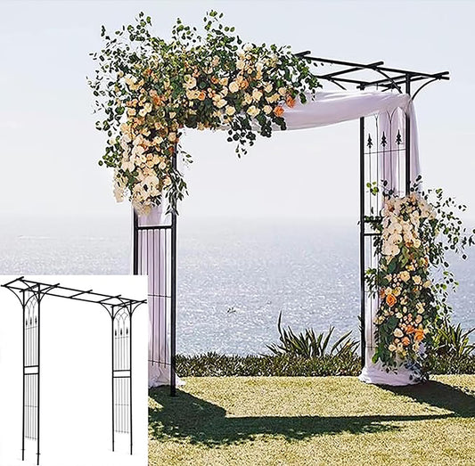 Gymax Outdoor Garden Arch Flowers Climbing Plants Trellis Metal Wedding Archway
