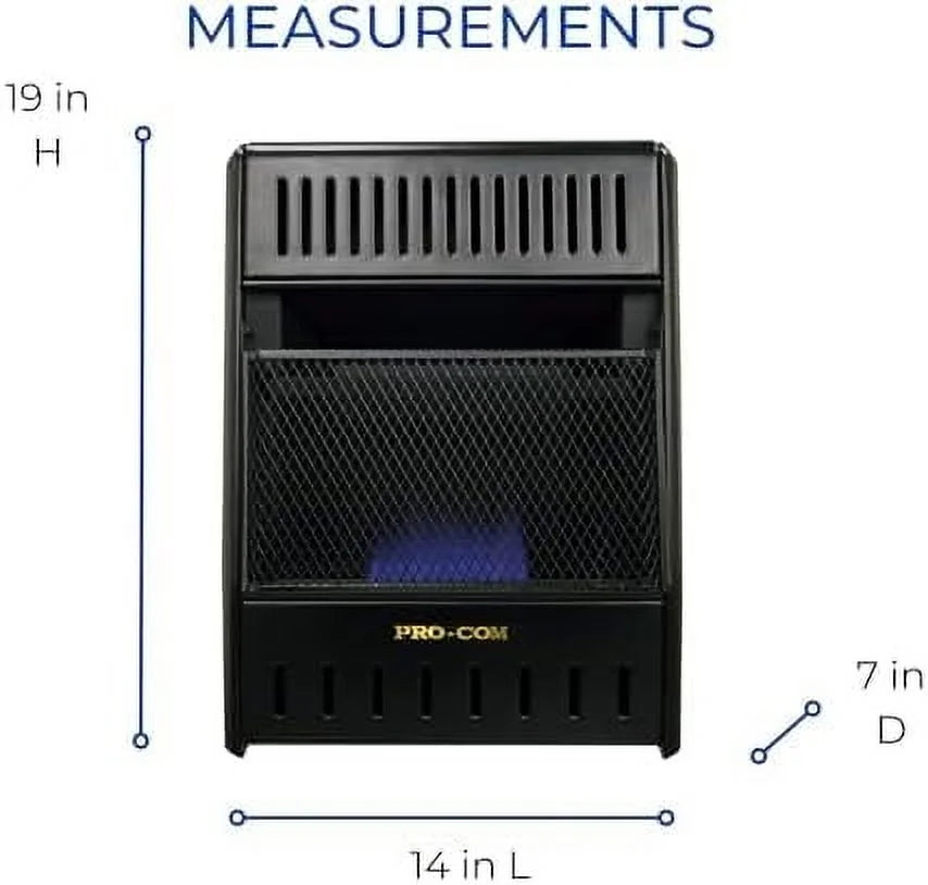 ML100TBAHR Ventless Propane Gas Blue Flame Space Heater with Thermostat Control for Living Room, Bedroom, Home Office, 10000 BTU, Heats Up to 300 Sq. Ft., Includes Wall Mount, Black