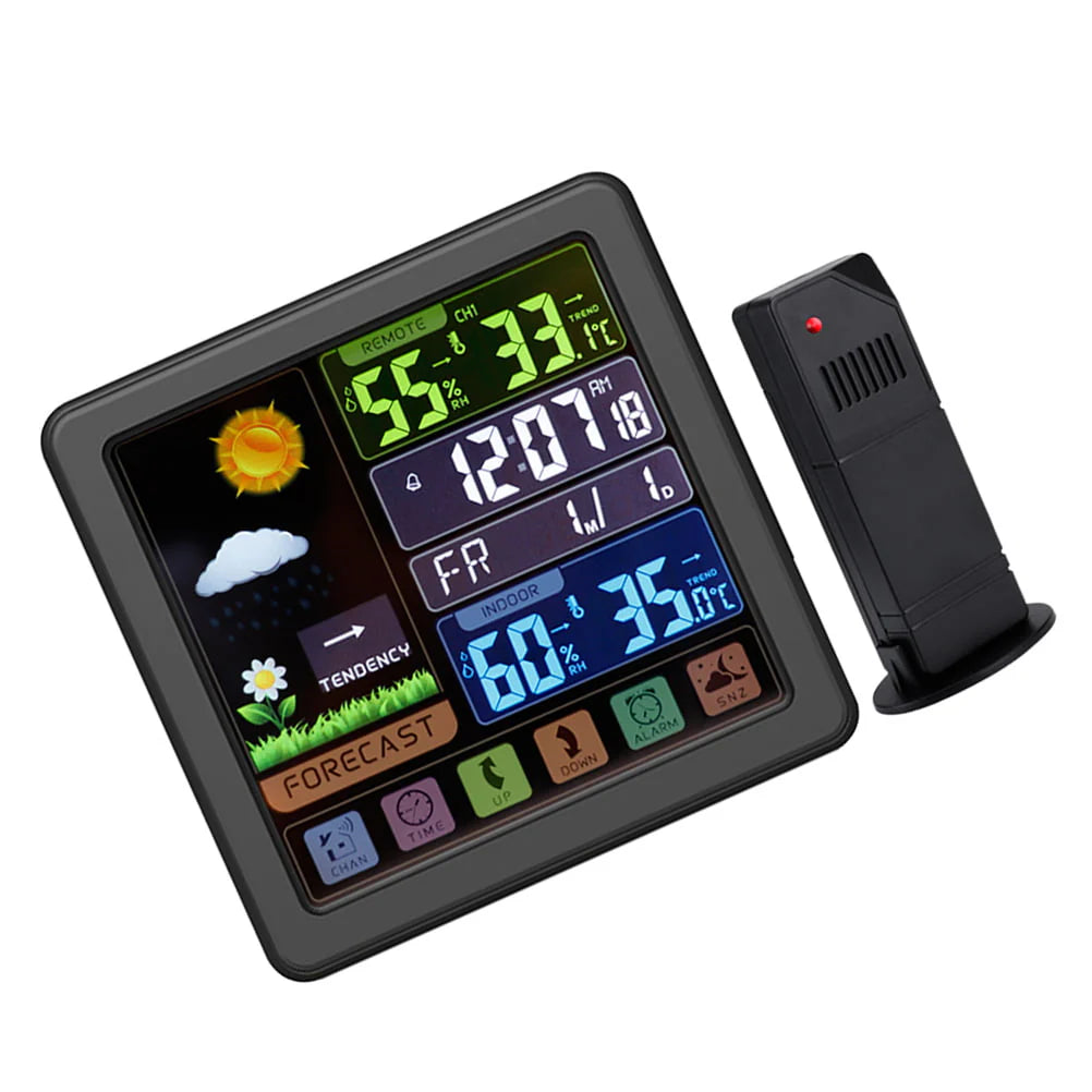 BESTONZON 1Pc LED Colour Screen Weather Clock Indoor Wireless Sensor Weather Clock