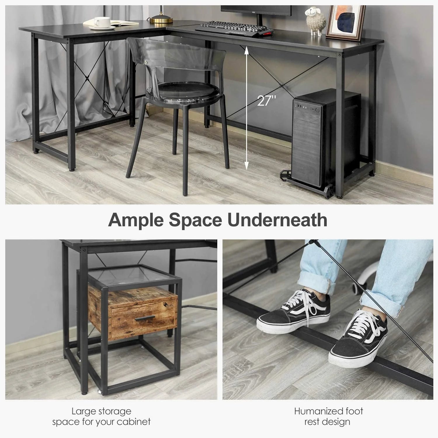 Arlopu Modern L-Shaped Desk, 66.5'' Corner Computer Desk Home Office Study Writing Workstation, Gaming Table