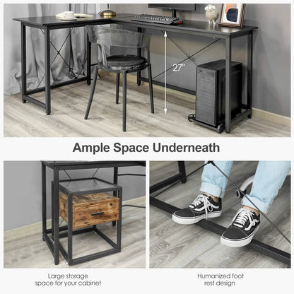 Arlopu Modern L-Shaped Desk, 66.5'' Corner Computer Desk Home Office Study Writing Workstation, Gaming Table