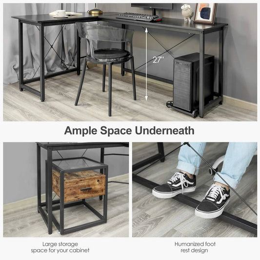 Arlopu Modern L-Shaped Desk, 66.5'' Corner Computer Desk Home Office Study Writing Workstation, Gaming Table