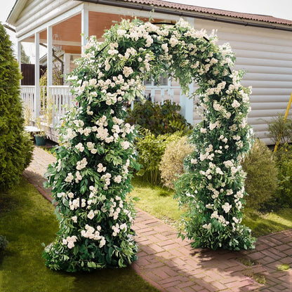 84" Tall Double Layer Iron Garden Arch Trellis, Black, Powder Coated Rustproof Plant Support for Climbing Roses, Vines and Flowers, Decorative Outdoor Wedding Arbor with Easy Ground Stakes