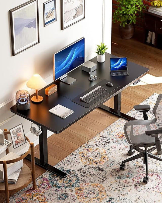 UANUO 48 x 24 inch Electric Standing Desk, Height Adjustable Table with Headphone Hooks & Cable Manager, Sit to Stand up Desk for Home Office, Vintage Brown