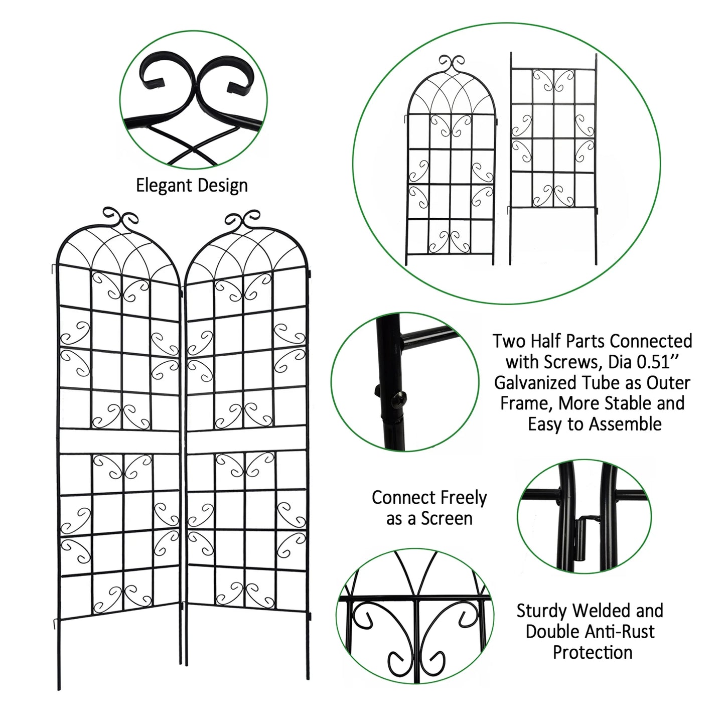 Miniyam 4 Pack Garden Trellis for Climbing Plants, 86.7" X 19.7" Rustproof Sturdy Black Iron Trellis for Potted Plants