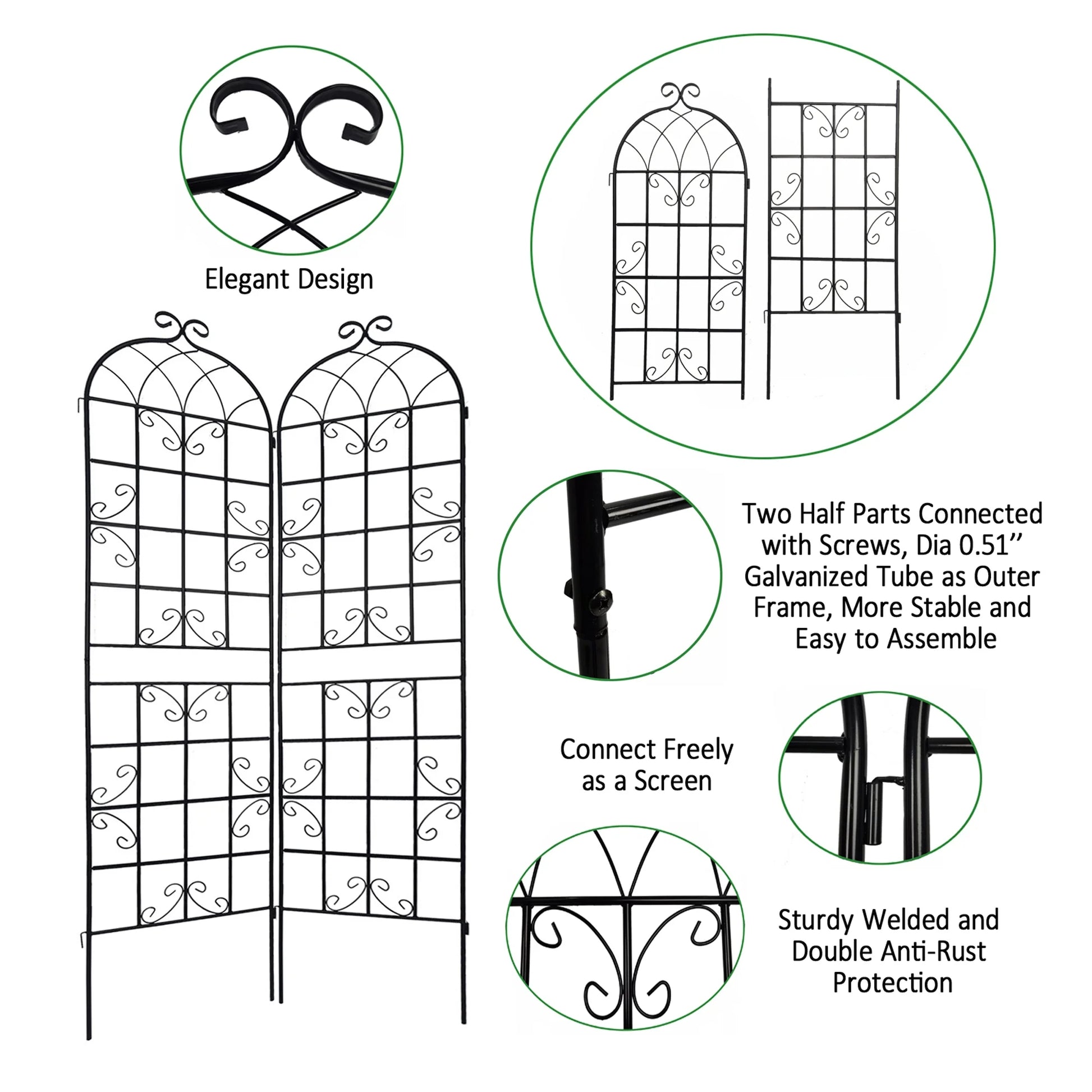 Miniyam 4 Pack Garden Trellis for Climbing Plants, 86.7" X 19.7" Rustproof Sturdy Black Iron Trellis for Potted Plants