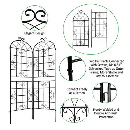 Miniyam 4 Pack Garden Trellis for Climbing Plants, 86.7" X 19.7" Rustproof Sturdy Black Iron Trellis for Potted Plants