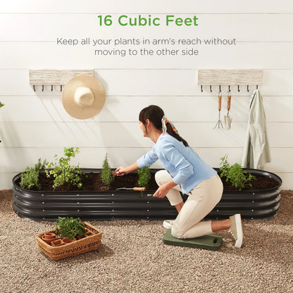 Best Choice Products 8x2x1ft Outdoor Metal Raised Oval Garden Bed, Planter Box for Vegetables, Flowers - Charcoal