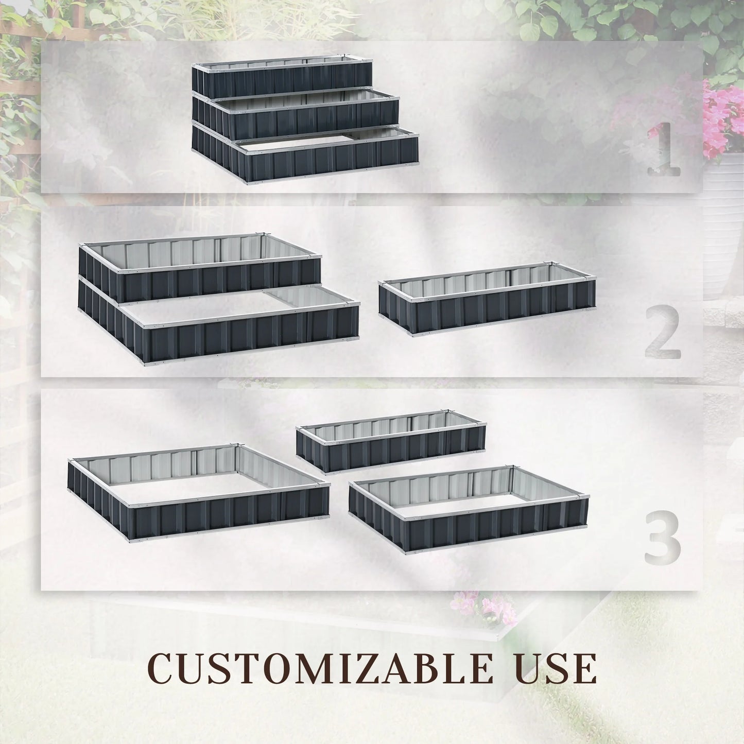 DUOSONG Outsunny 3 Tier Raised Garden Bed Color Steel Raised Garden Bed W/Pair Of Glove 47''X 47''X 25'' For Backyard, Patio To Grow Vegetables, Herbs, And Flowers, Grey Gray Steel Garden & Outdoor