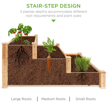 Best Choice Products 3-Tier Fir Wood Raised Garden Bed Planter for Plants, Vegetables, Outdoor Gardening - Gray