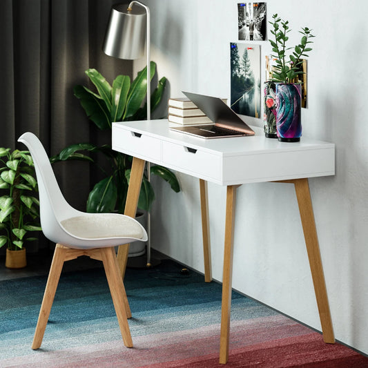 Homfa White Desk with Drawers, Study Work Desk Table for Home Office Writing