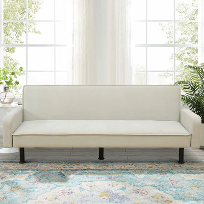 Aukfa 78" Square Arm Futon Sofa Bed Upholstered 3 Seat Couch for Home Office, Flannel, Light Gray