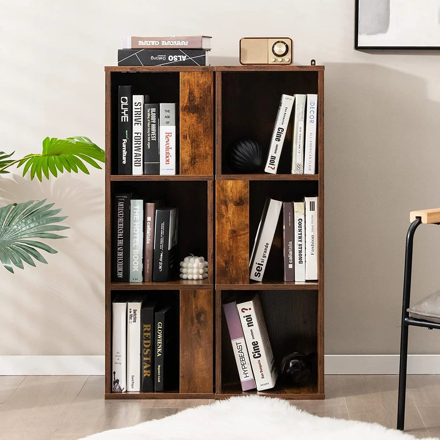 3 Cube Bookcase Set of 2, Modern Bookshelf w/Cubical Storage Shelves, Wood Bookshelves & Bookcases, Small Book Shelf for Bedroom, Living Room, Home Office (White)