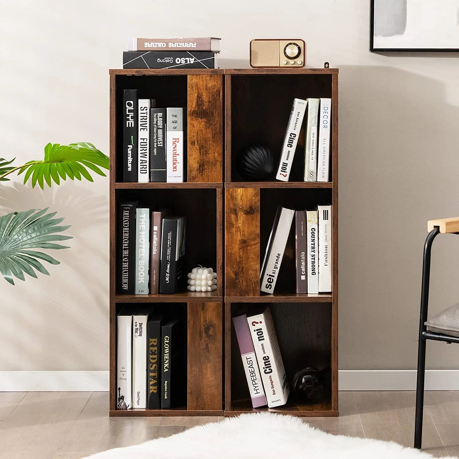 3 Cube Bookcase Set of 2, Modern Bookshelf w/Cubical Storage Shelves, Wood Bookshelves & Bookcases, Small Book Shelf for Bedroom, Living Room, Home Office (White)