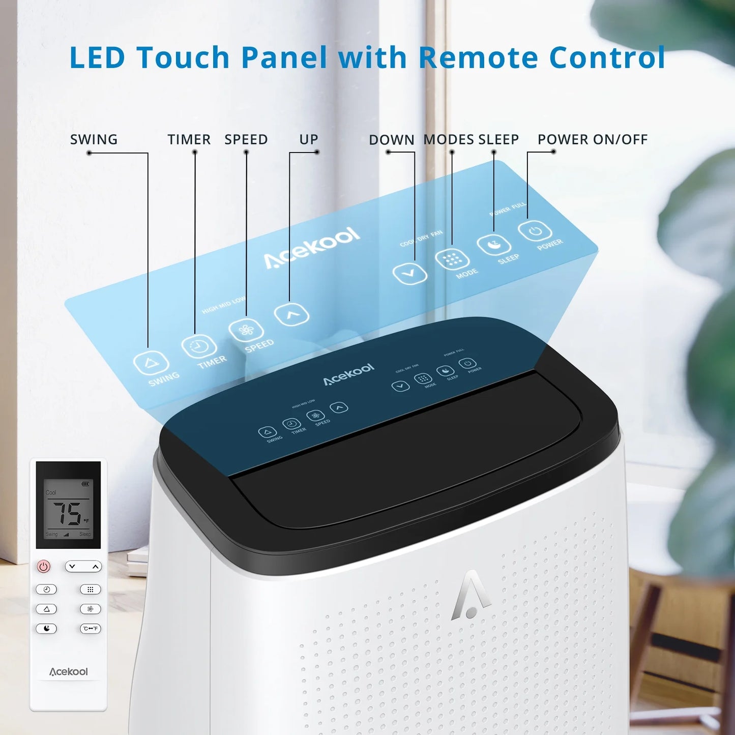 BEKAY 14,000BTU Portable Air Conditioner, Dehumidifier, Fan with Remote Control 9,300 BTU (DOE), up to 700 sq ft with 3-Speed Wind/Night Light for Bedroom Home Office