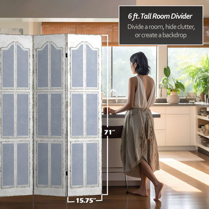 Oriental Furniture 6 ft. Tall Shutters Canvas Room Divider - 3 Panel