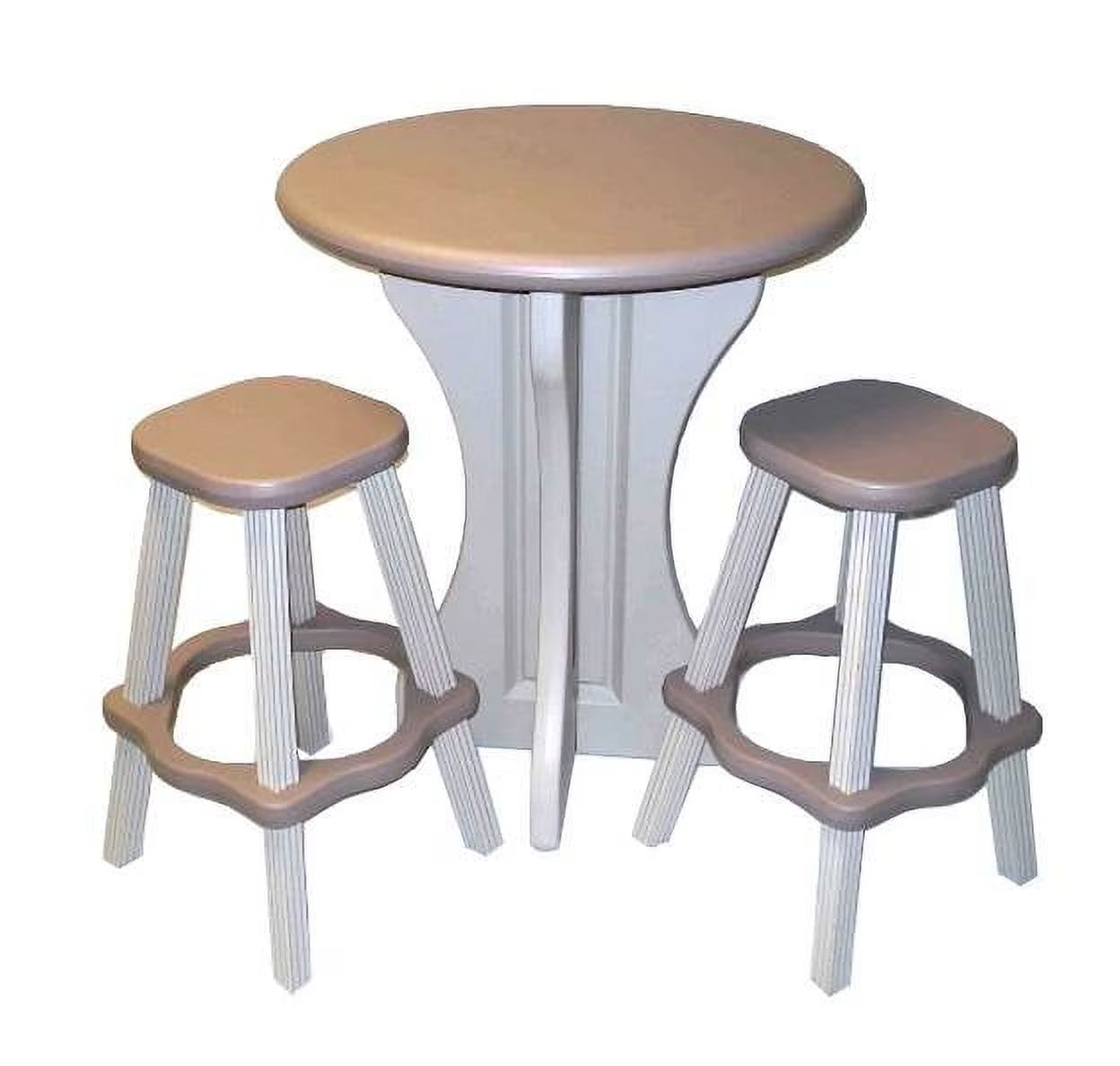 Leisure Accents Resin Pub Set Deck Patio 30" Round Table 2 Barstools Taupe/Gray