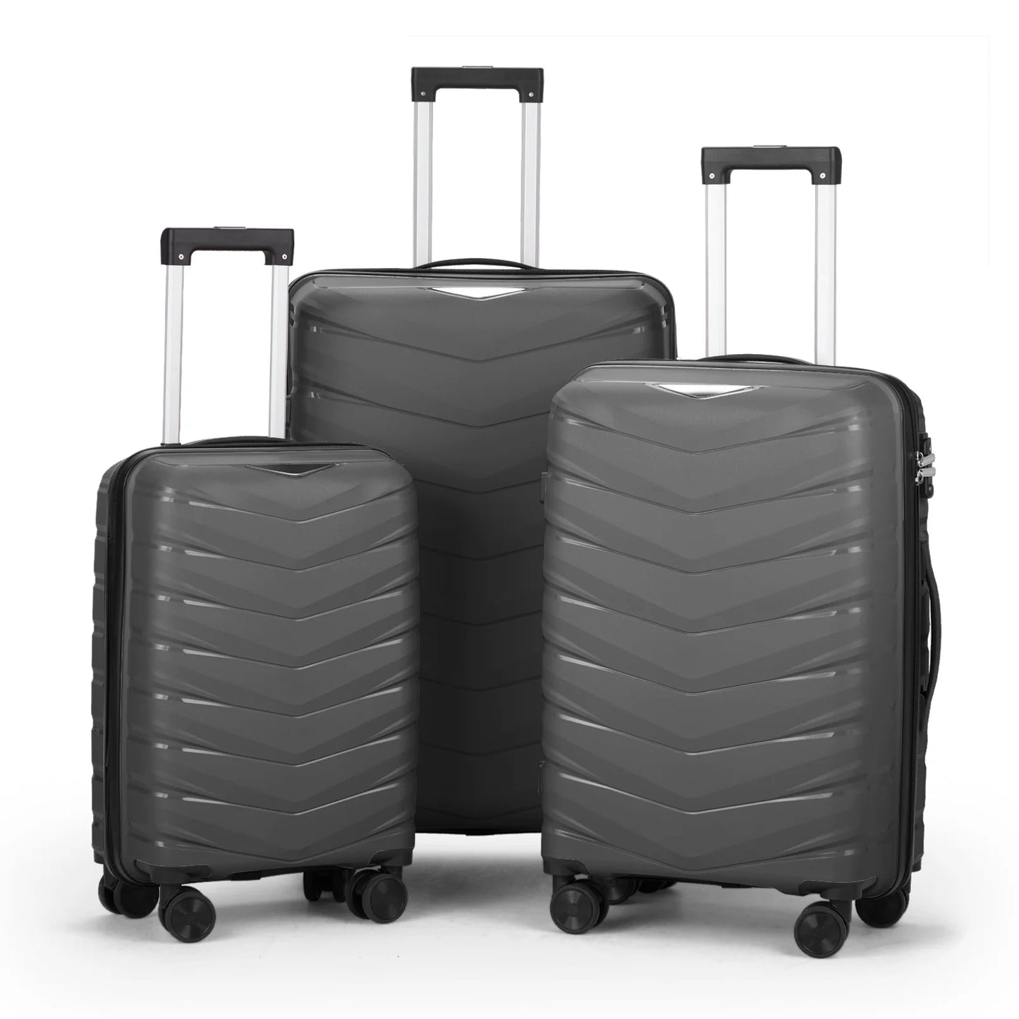 Zimtown 3 Piece Suitcases, PP Hard Shell Suitcase 20" 24" 28" Luggage Sets Double Wheels with TSA Lock, Dark Gray