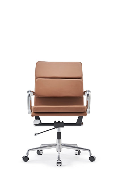 LUXMOD Home Office Desk Chair with Armrest Adjustable Swivel Chair Soft Pad Brown Leather Office Chair Arm Chair Ergonomic Desk Chair for Extra Back and Lumbar Support upholstered Living Room chair