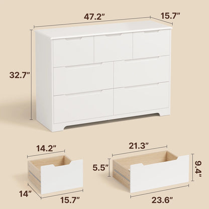 Aiho 6-Drawer Double Dresser - Modern Wood Chest with Anti-Tip Safety, Cutout Handles & Smooth Gliding Drawers | Nursery, Kids & Bedroom Storage - White