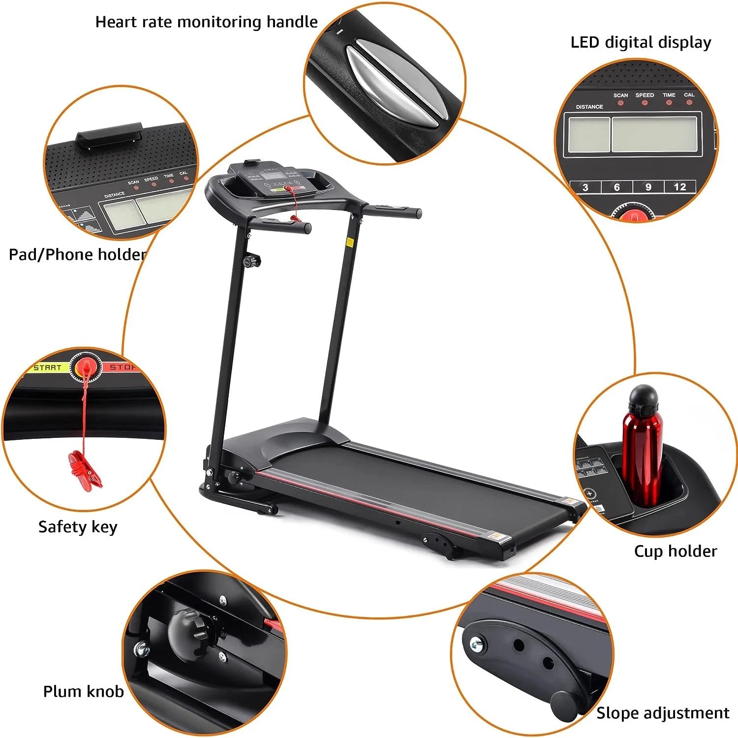 2.5HP Folding Maual incline Treadmill with MP3 Speaker Running Walking Jogging High Weight Capacity Exercise Machine 12 Automatic Programs for Home Office,Black
