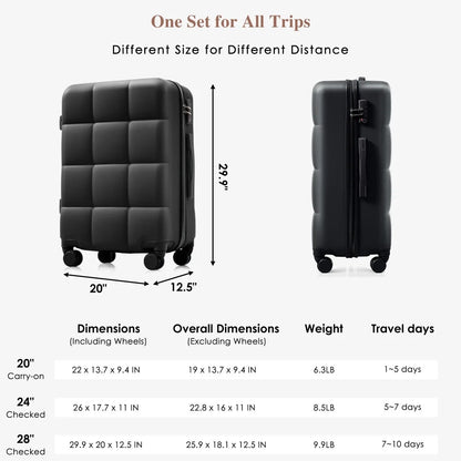 DECMAY 3-Piece ABS Luggage Set with Spinner Wheels and Cup Holder, Airline Carry-On Approved