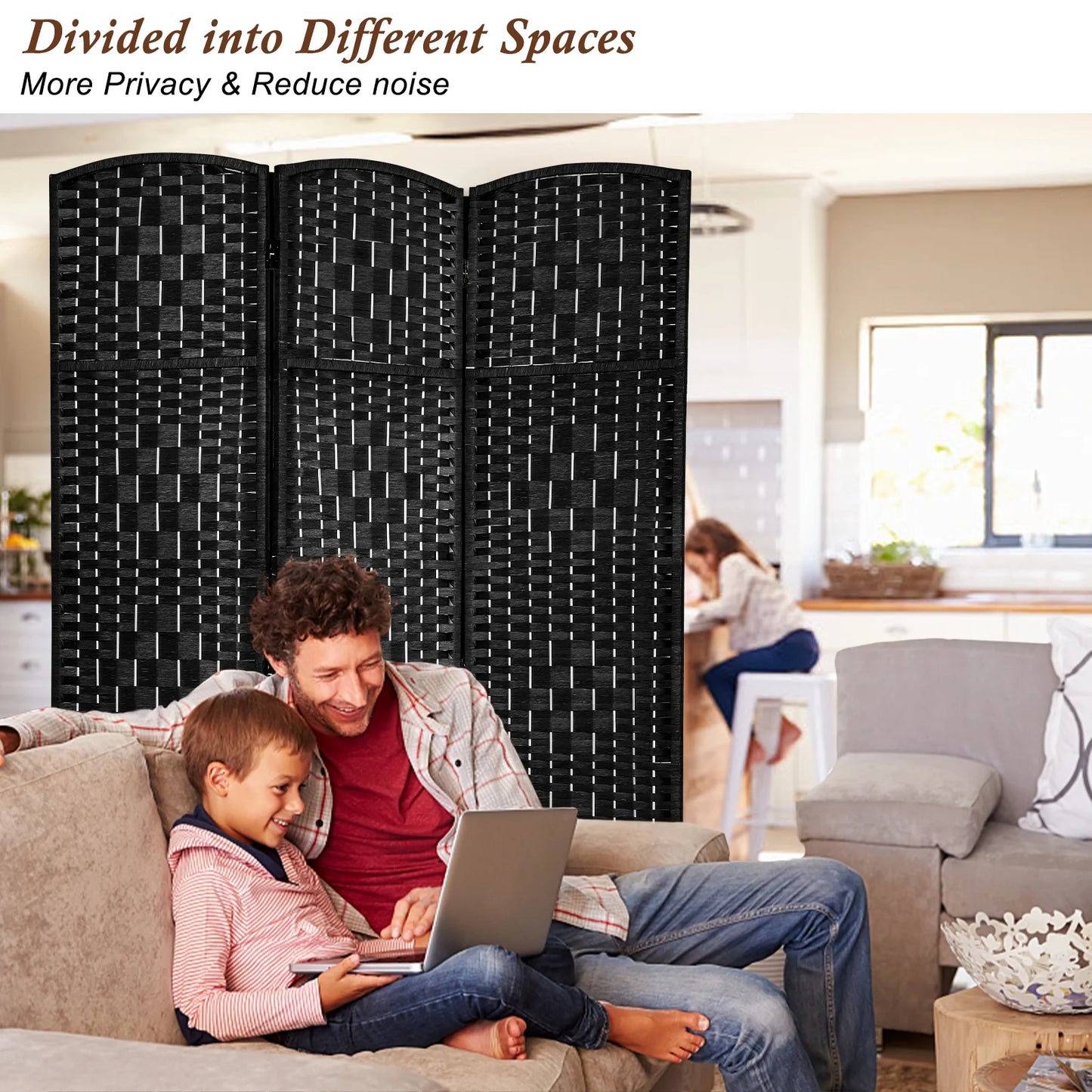 3-Panel Room Divider, 6 ft Office Partition Walls Wood Divider Folding Portable Privacy Screen, Room Dividers and Folding Privacy Screens for Home, Room Separator Wall Dividers,Black