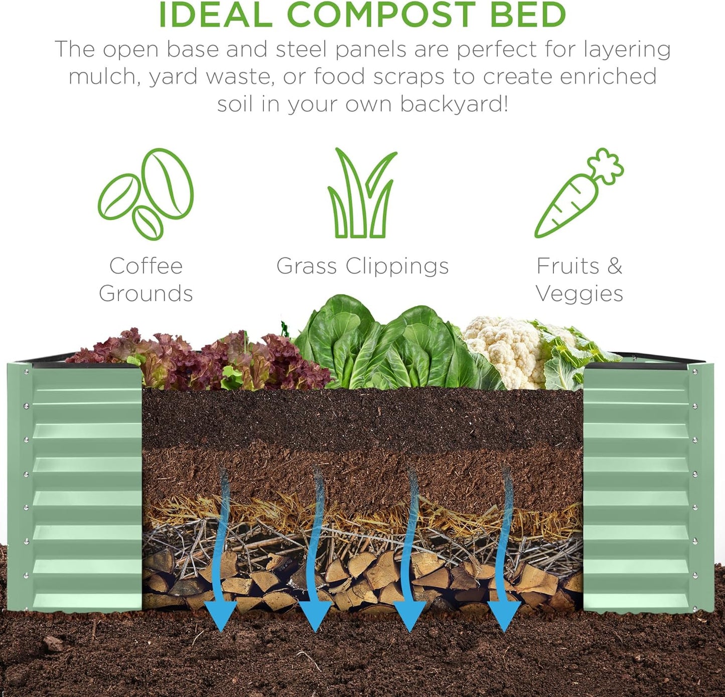 Gloaa 6x3x2ft Outdoor Metal Raised Garden Bed, Deep Root Box Planter for Vegetables, Flowers, Herbs, and Succulents w/269 Gallon CapacitySage Green