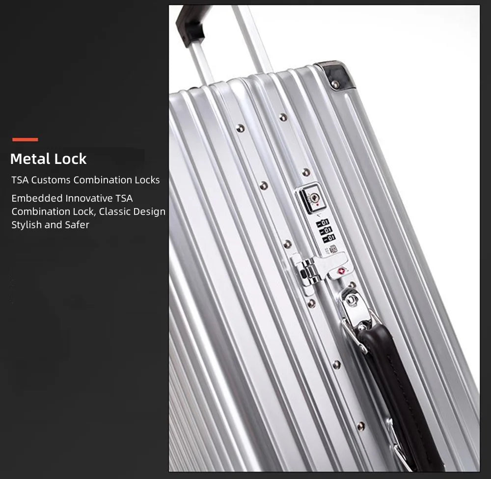All Aluminum Magnesium Carry on Luggage Airline Approved, Hardside Carry on Suitcase with TSA Lock, Zipperless Luggage Checked Luggage Metal Rolling Luggage for Travel, Business